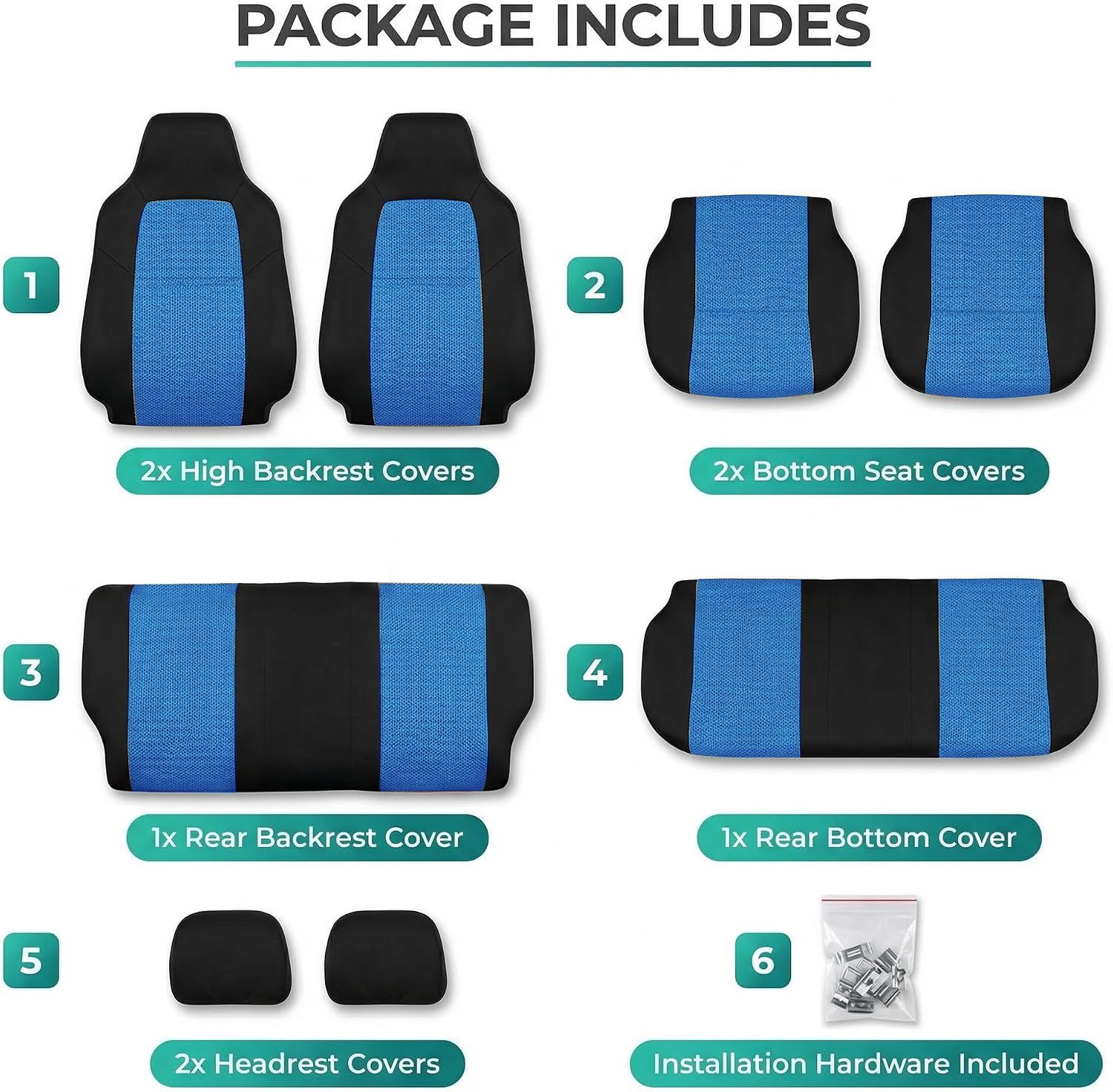 FH Group Automotive Full Car Seat Covers for SUV, Trucks, Sedan and More - Universal Fit Front High Back & Rear Solid Bench Design Interior Accessories - 3D Air Mesh Fabric Center Panel - Blue