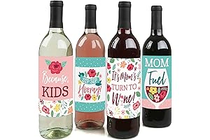 Big Dot of Happiness Colorful Floral Happy Mother's Day Wine Bottle Label Stickers