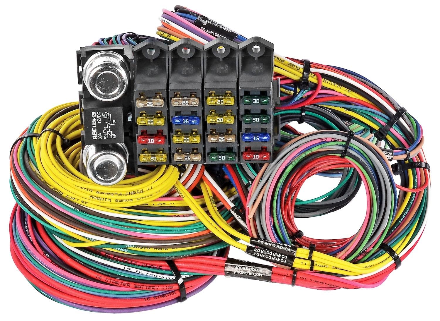 JEGS Universal Wiring Harness | 20-Circuit with Fuse Block | Made in USA | 16-Fuse | Includes Relays & Flashers | Easy to Follow Instructions | Will