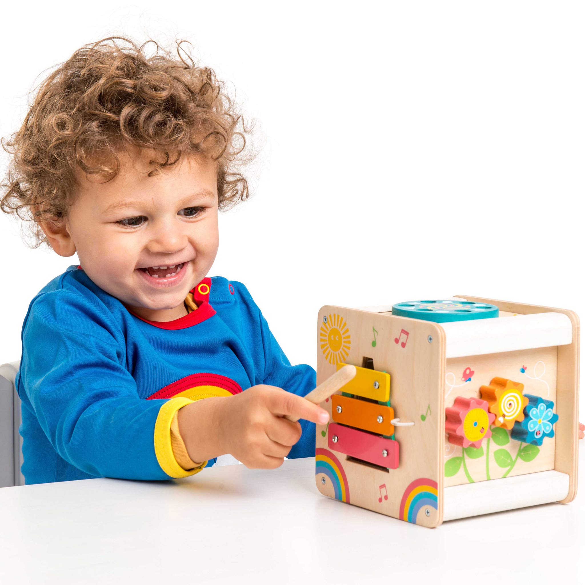 Le Toy Van – Pädagogischer Petilou Multi-Sensorikwürfel aus Holz mit Drehrad | Für Mädchen & Jungen | Geeignet für Kinder ab 2 Jahren