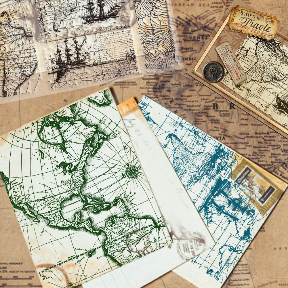 PH PandaHall Timbro Trasparente Mappa Globale Vintage 21x14.8cm per Scrapbooking
