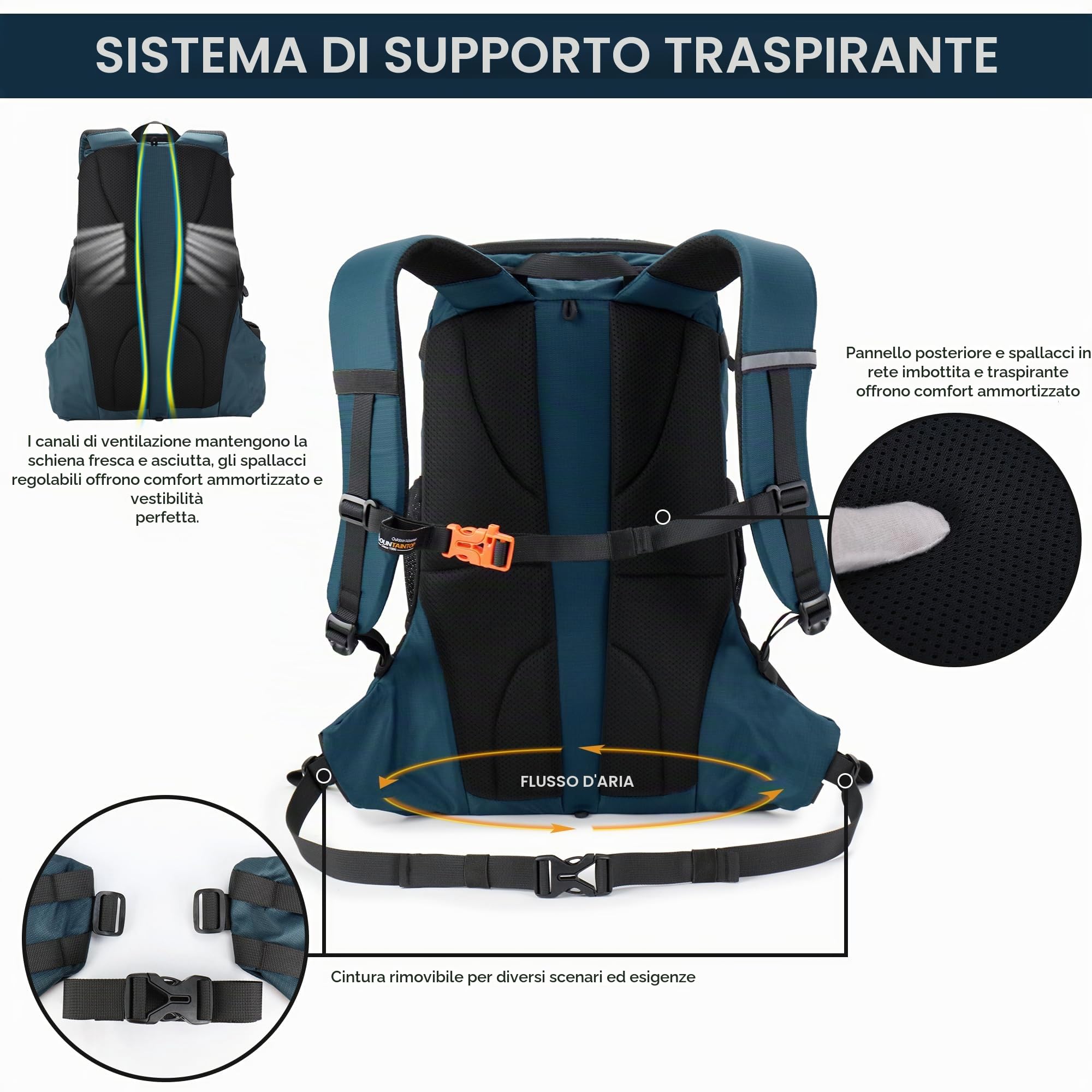 MOUNTAINTOP 35 Litri Zaino da Trekking Unisex Zaino Montagna Uomo Zaino Escursione Donna per Viaggio Hiking Escursione Campeggio con Copertura di Pioggia, 55 x 30 x 18 cm