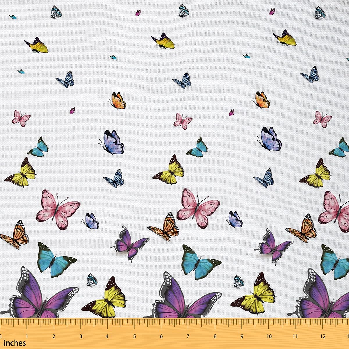 Homemissing Multicolored 12 Butterfly Fabric By The Yard Butterflies Print Waterproof Outdoor Fabric Beautiful Butterfly Upholstery Fabric For Chairs Animal Purple White Outdoor Fabric 1 Yard (L92*W150cm)