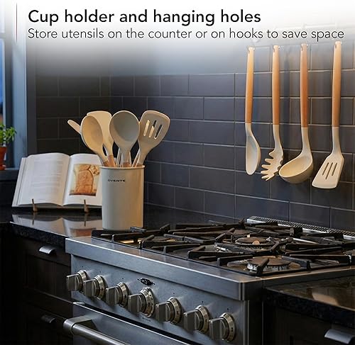 Miniatura 6 de OVENTE Juego de utensilios de cocina de silicona, 17 herramientas de cocina resistentes al calor para utensilios de cocina antiadherentes con mango