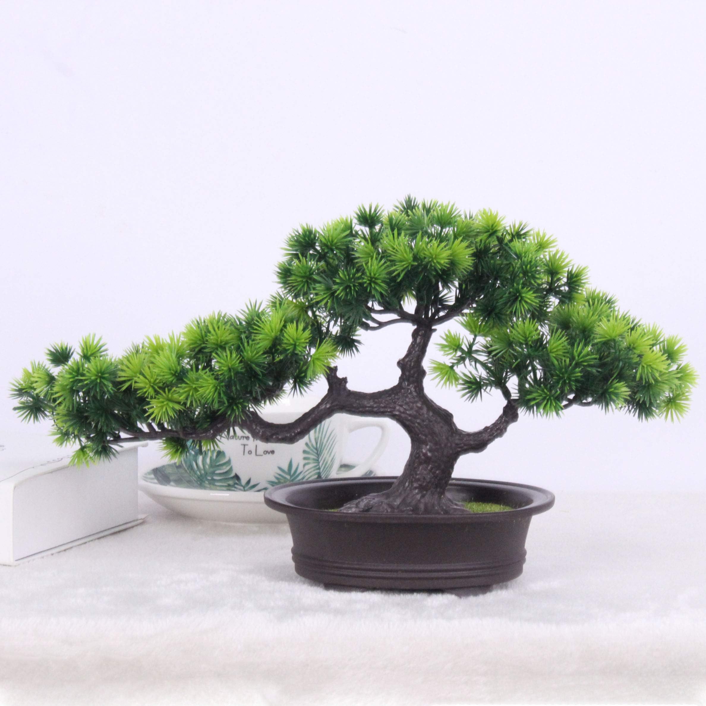 Artificial Plants Bonsai Welcoming Pine Tree Pot Desk Display Simulation Fake Tree Ornaments Mini Bonsai Tree Pot Plants Vivid Potted Artificial House Plants Living Room Garden Decoration Party Decor