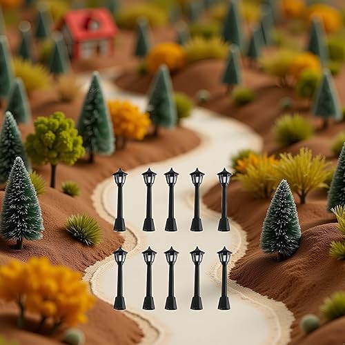 Miniatura 8 de Mini modelo de luz de calle en miniatura, lámparas de poste de tren ferroviario, lámpara negra para exteriores, farol para decoración de casa de