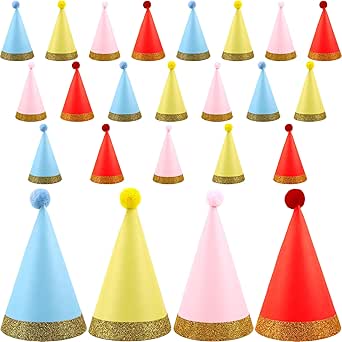 Pai Sence Large Party Hats For Kids Adults Glitter Party Hats With Pom Poms Reusable