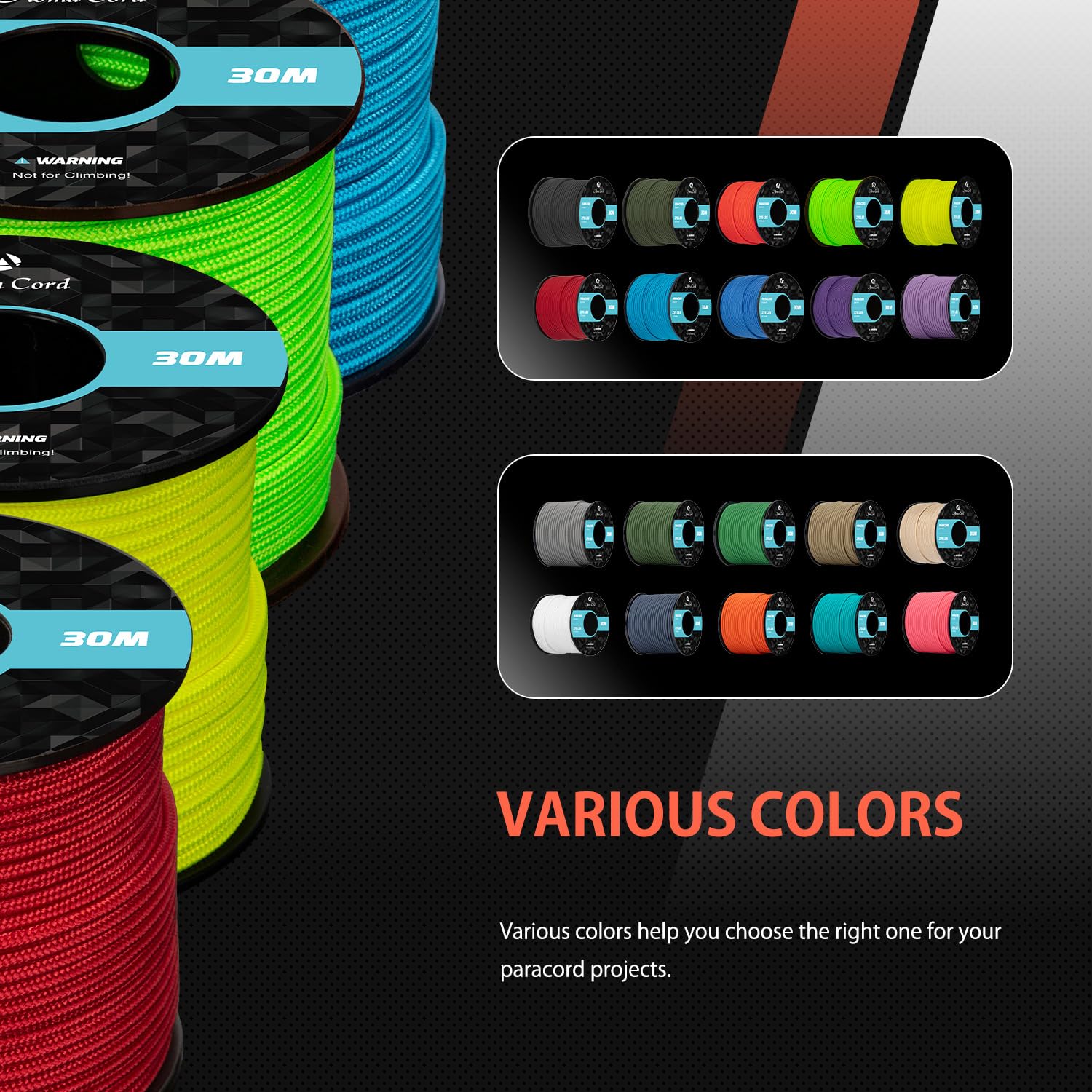 Corde Paracorde 275 Nylon 2,4 mm 4 Brins Survie Extérieure Max. 125kg Néon Orange