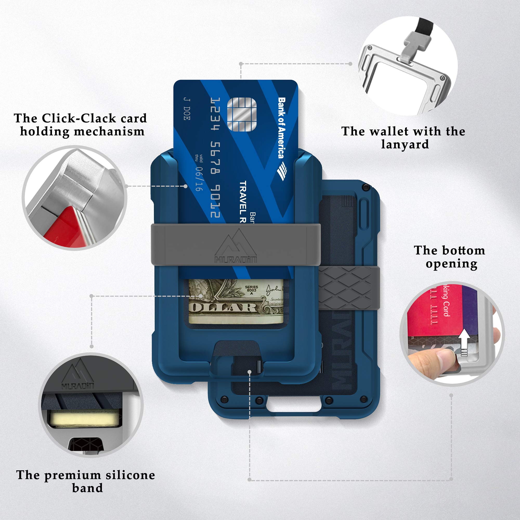 MURADIN Blue Badge Holder for ID & Cards Metal Card Holder RFID