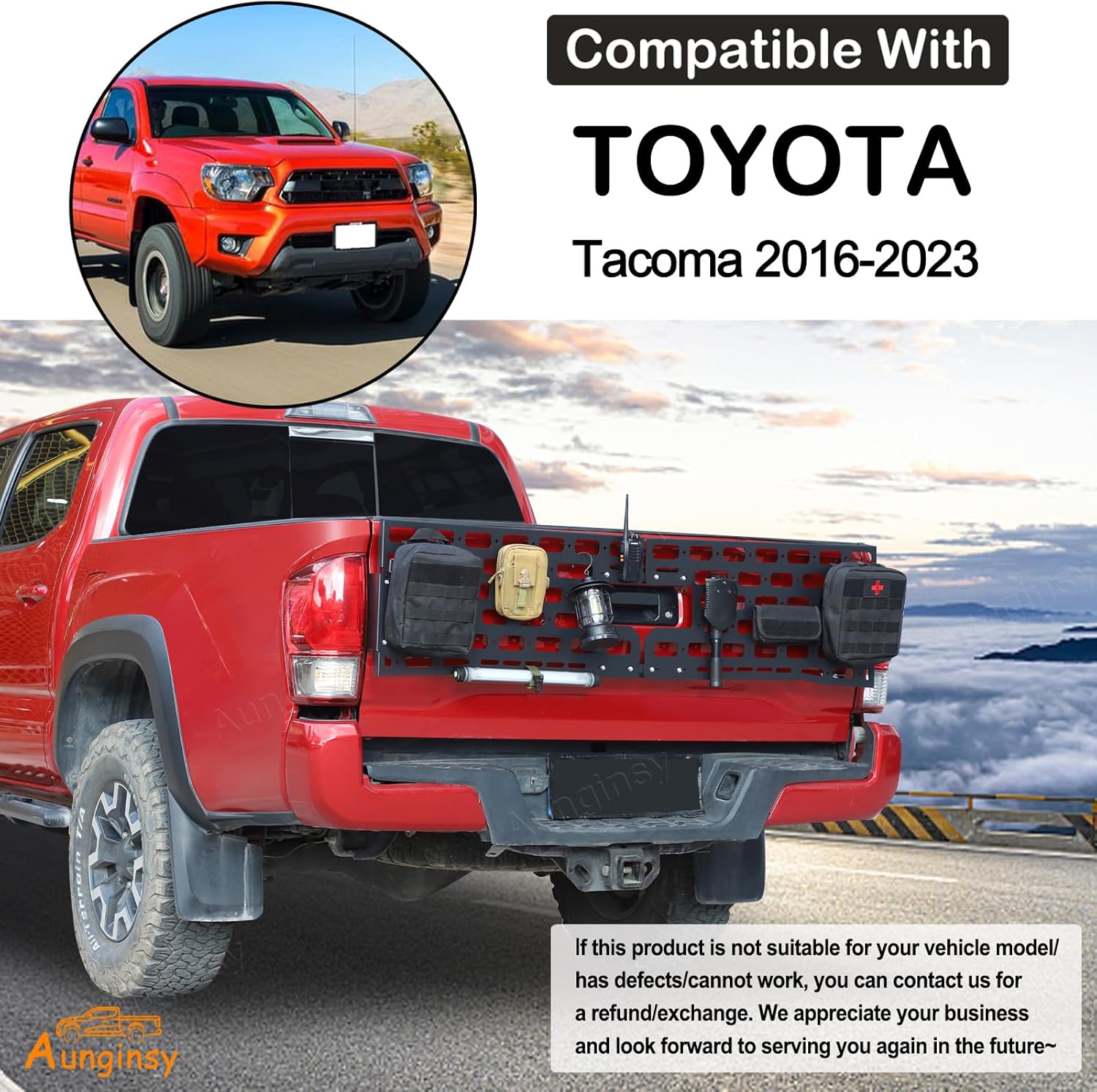Aunginsy Car Tailgate Molle Panel Compatible with Toyota Tacoma 2016-2023 Truck Bed Panel Rear Storage Shelf Rear Door Cargo Organizer Tailgate Storage Panel Outside Luggage Rack Exterior Accessories