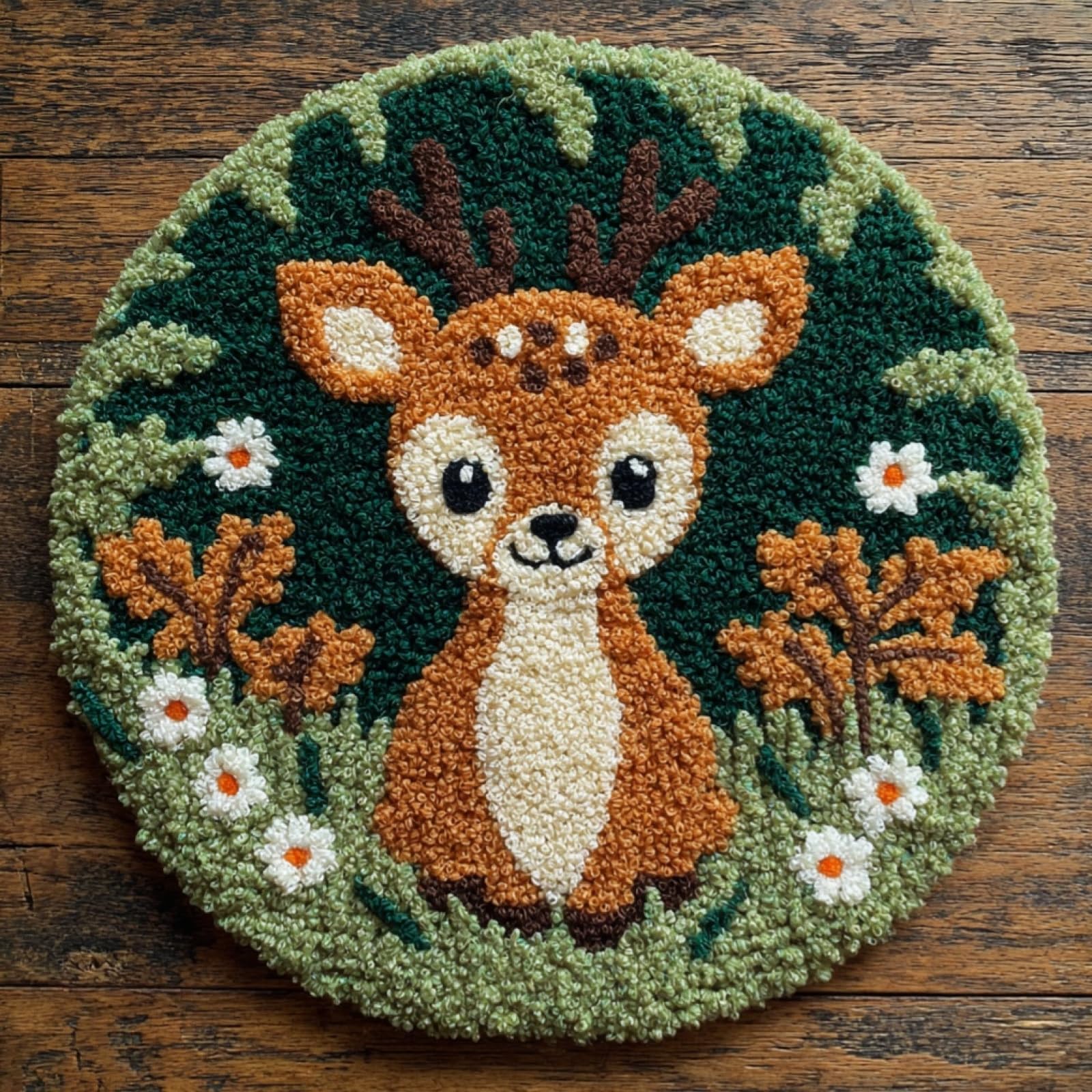 WallustrioaW Latch Hook Rug Kit,Cartoon Deer,Pre-Printed Pattern Canvas Tapestry Embroidery Adults Handicrafts DIY Craft Cross Stitch Kits,50x50cm