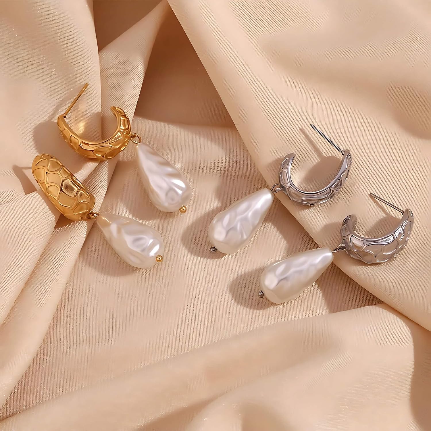 Bernice 18K Gold-Plated Stainless Steel Simulated Baroque Pearl Drop Earrings for Women