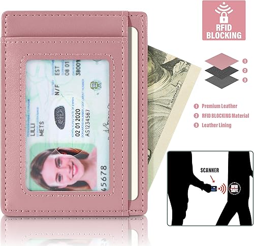 Miniatura 210 de Travelambo billetera mediana y minimalista de cuero para bolsillo frontal, con bloqueo de interferencia de radiofrecuencia, Verde, Minimalista