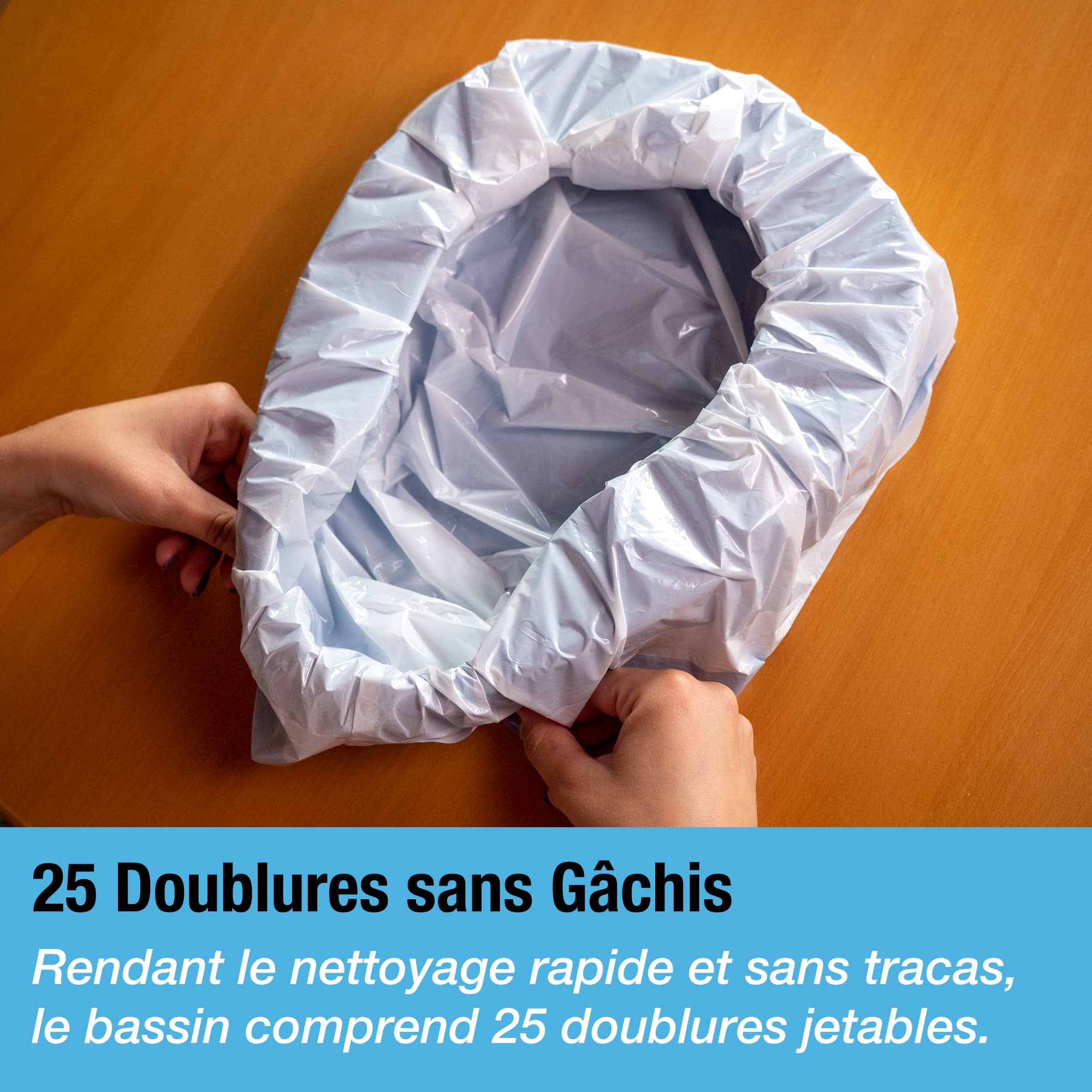 Bassin de lit urinoir très résistant avec 25 coussinets et doublures super absorbants - Pour l'hôpital ou la maison pour les personnes âgées et les patients - Coussinets absorbent jusqu'à 1000ml