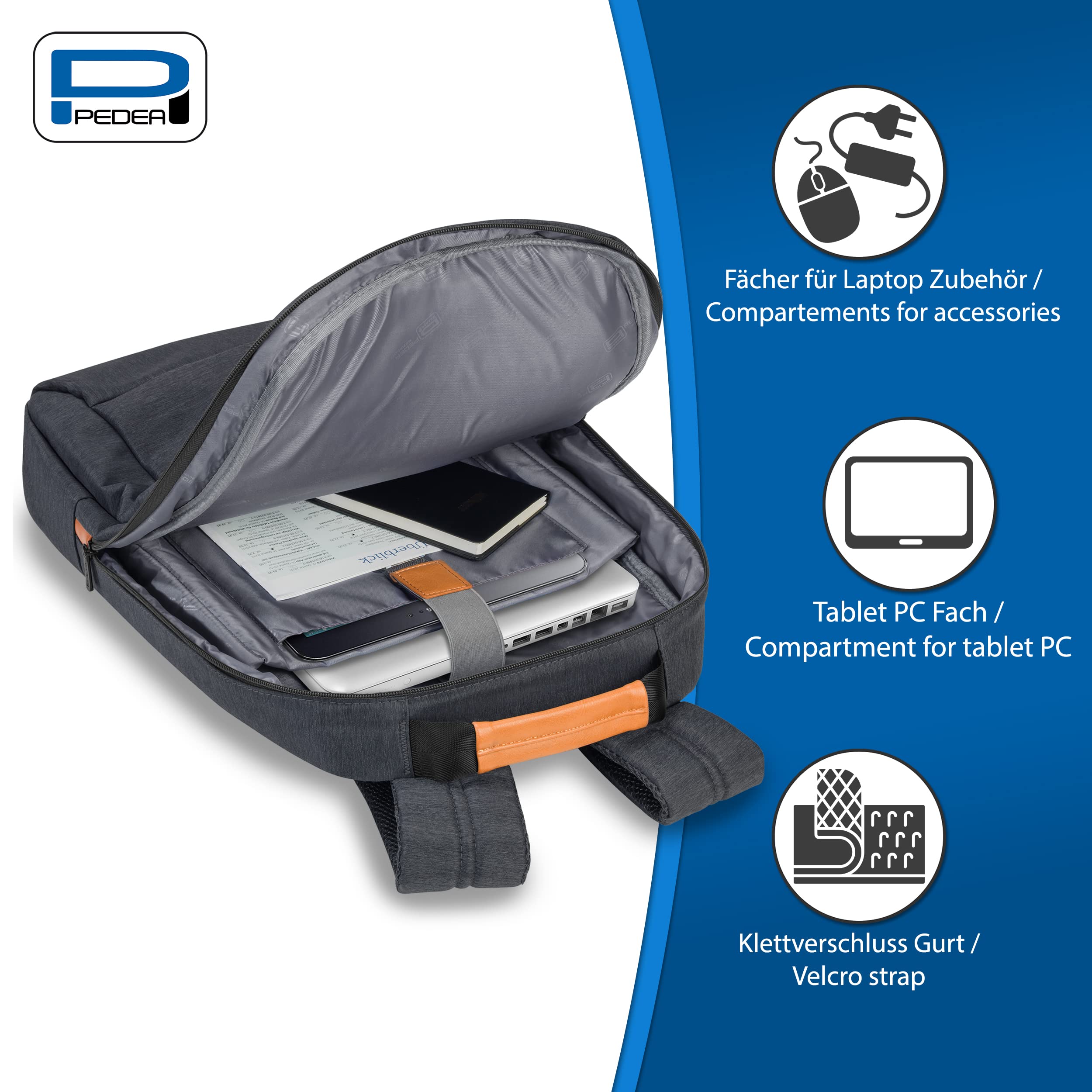 PEDEA Zaino business per laptop Elegance per notebook con schermo fino a 17,3 pollici (43,9 cm); borsa a tracolla con scomparto per tablet fino a 11" (27,96 cm), grigio