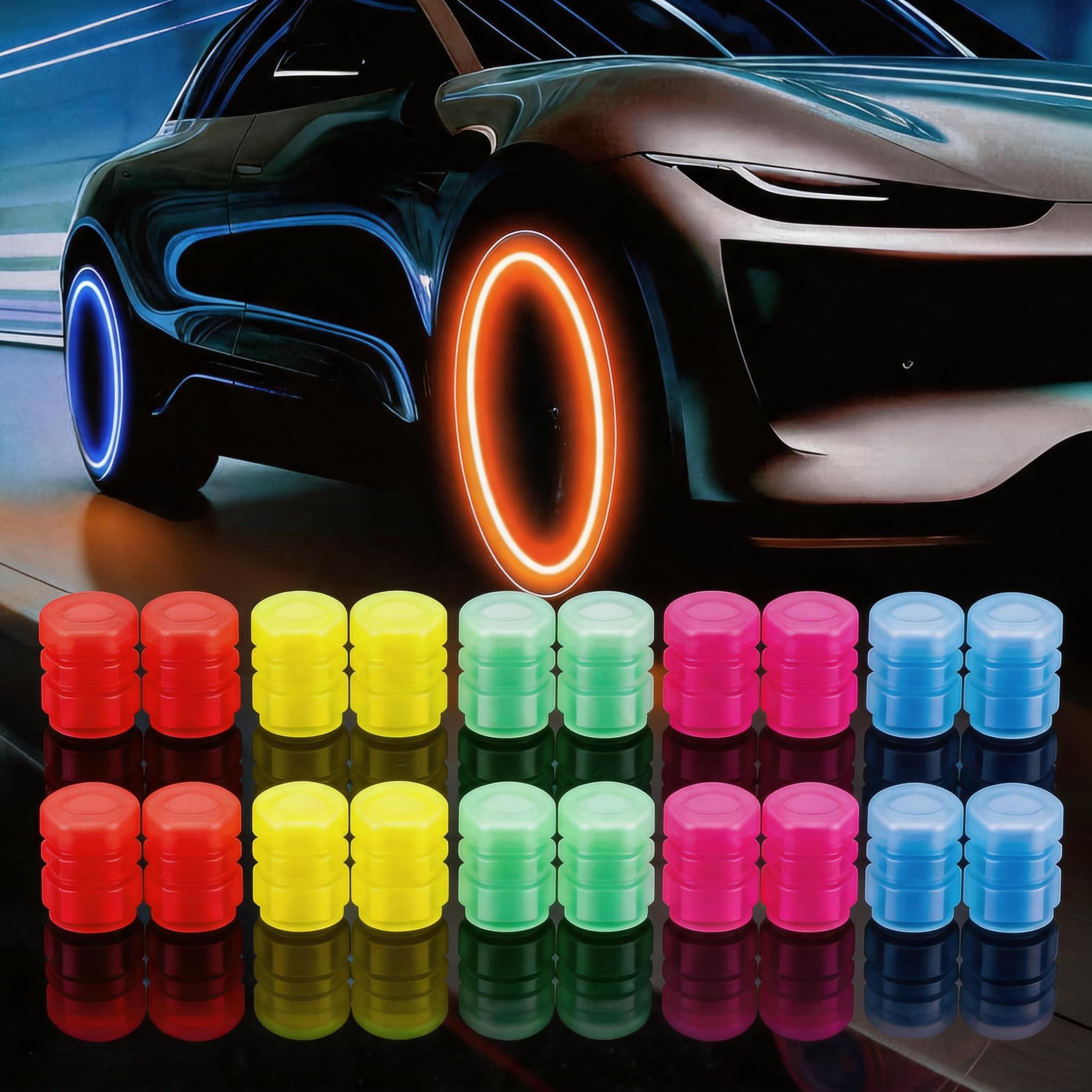 Glow in The Dark Tire Valve Caps, Fluorescent Blue Valve Stem Caps for Car, SUV, Bicycle, Motorcycles, Trucks (20, Mixed Color)-image-4