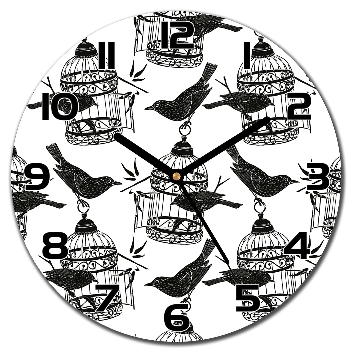 Horloge en verre cuisine salon lisible aiguilles noires résout mur vide oiseau 30 cm