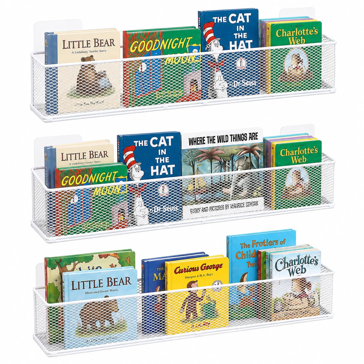 Photo 1 of Bromjavol 3 Pack Floating Book Shelves - White Metal Mesh