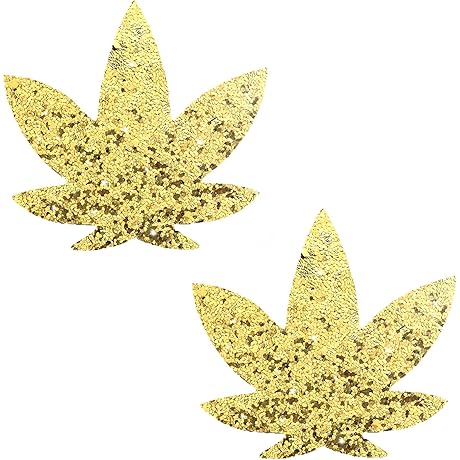 Gold Nipple Pasties: Weed Leaf Nipztix