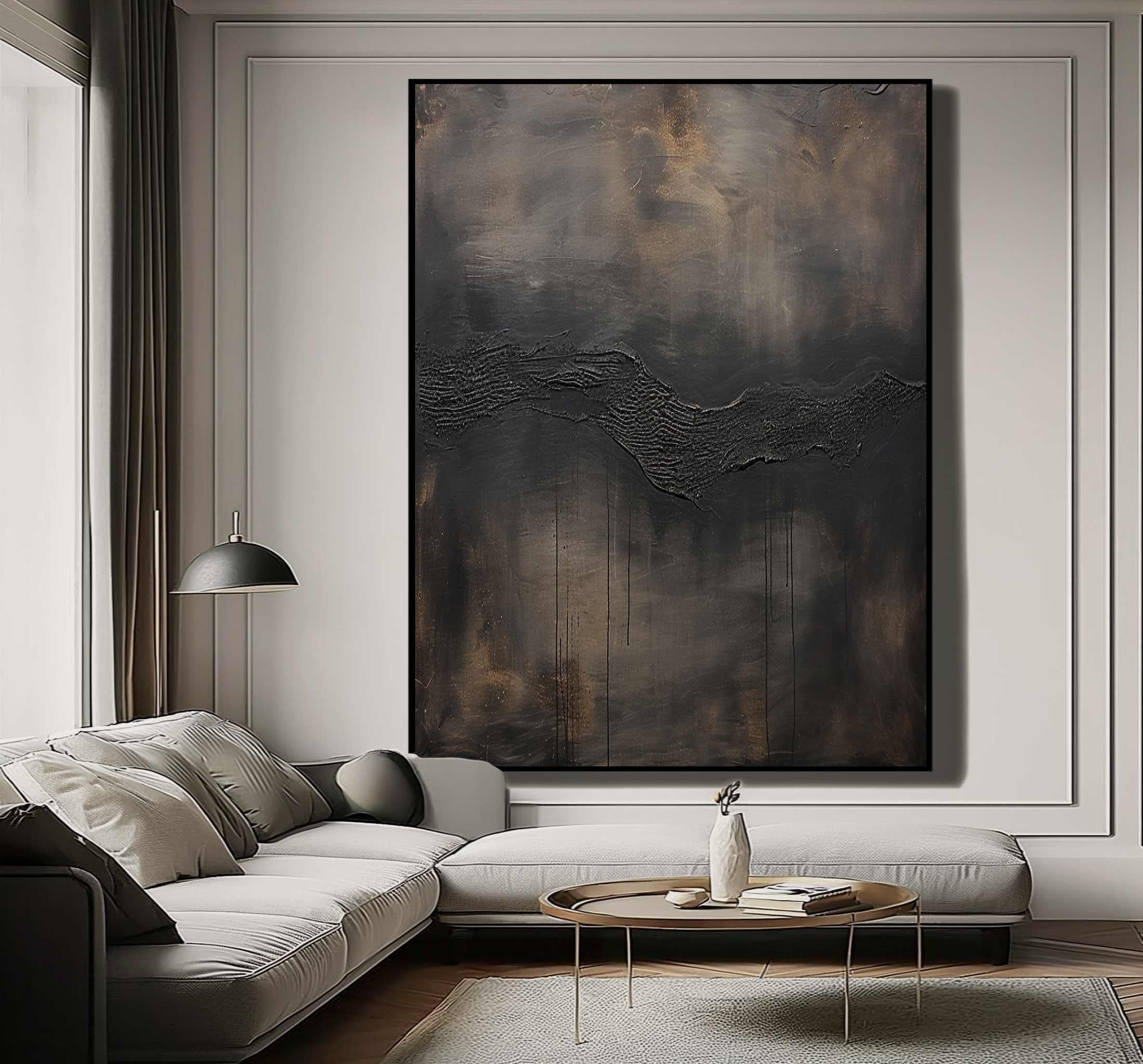 lianyibo Black And Brown Abstract Painting Medieval Wall Decor Wabi-Sabi Wall Art Super Large Abstract Living Room Decor 80x140cm Frameless