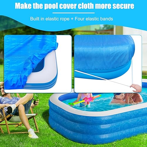 Miniatura 5 de Cubierta inflable rectangular de 10 pies para piscina, 120 x 72 pulgadas, a prueba de polvo, cuadrada de 10 x 6 pies, cubierta rectangular para