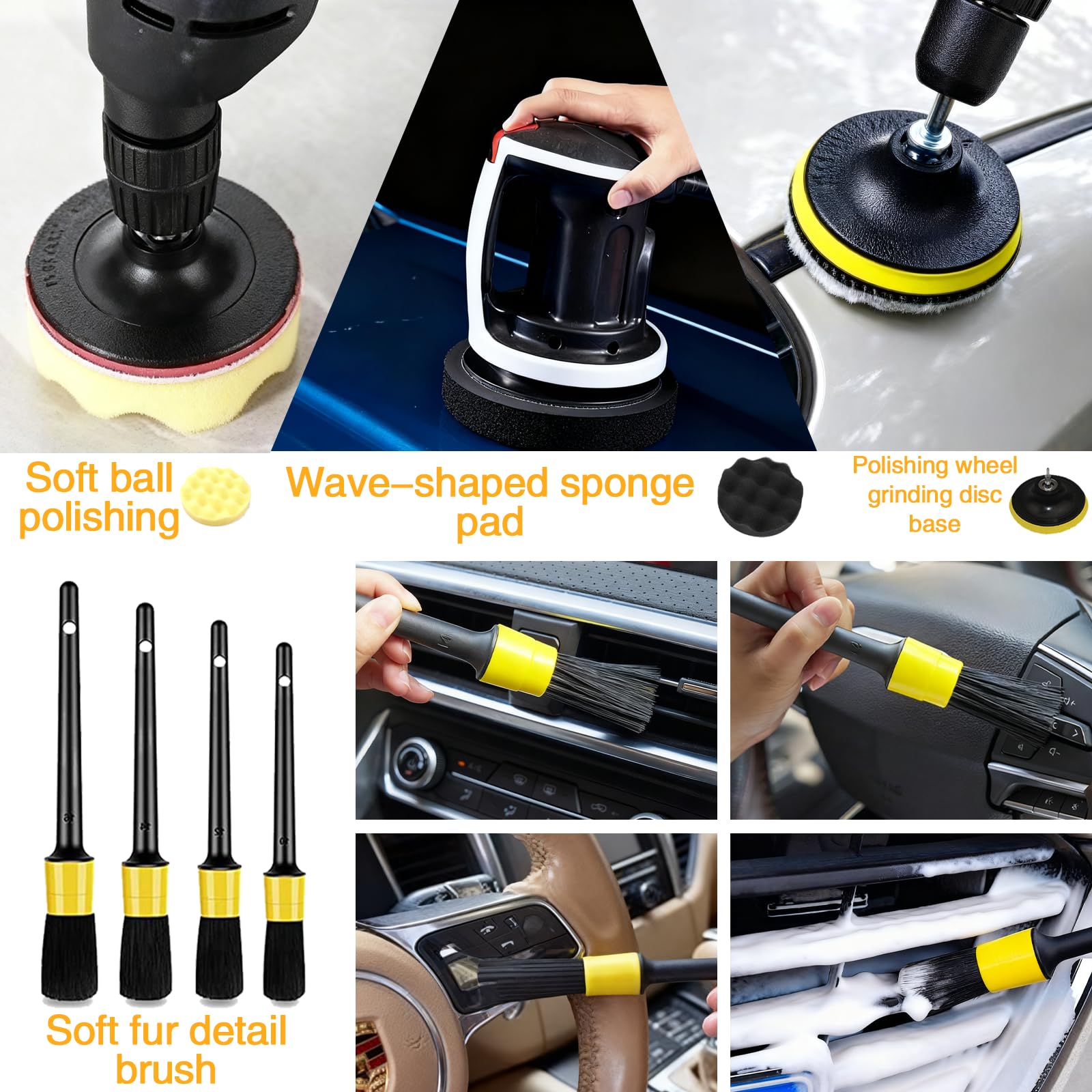 32-teiliges Auto-Detaillierungs-Set mit ultraweichen Auto-Detailing-Pinseln, Auto-Staubwedel-Polierpads, Windschutzscheiben-Reinigungswerkzeug für die Reinigung von Rädern, Innen- und Außenbereich