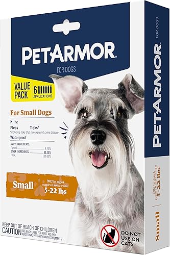 PetArmor para perros, tratamiento de pulgas y garrapatas para perros pequeños (5-22 libras), incluye suministro de 6 meses de tratamientos tópicos
