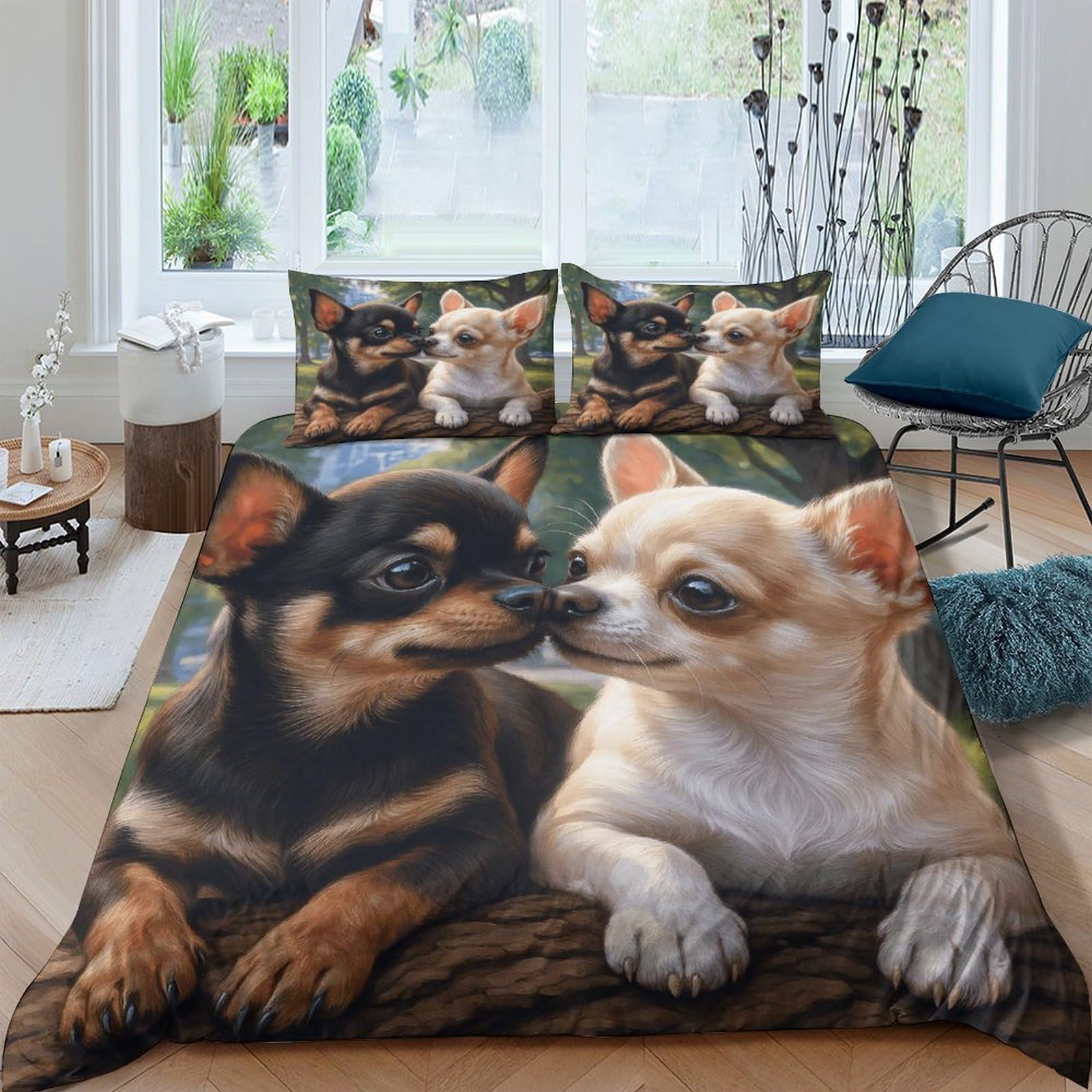Ctjqhvkz Style-2 3D Printed Cute Chihuahua Fitted Sheet Microfiber Soft Non-Slip Dog Puppy Bed Cover For Bedroom Guestroom Decor Single（135X200cm）