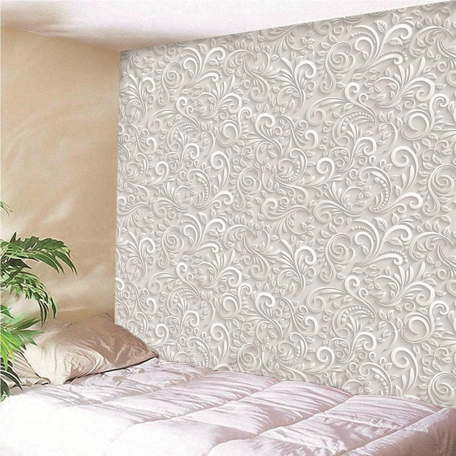 Tapiz Tela Pared Grande, Decoración Casa Pared Patrón de Filigrana de Estilo Europeo Poliéster Blanco 300x260CM