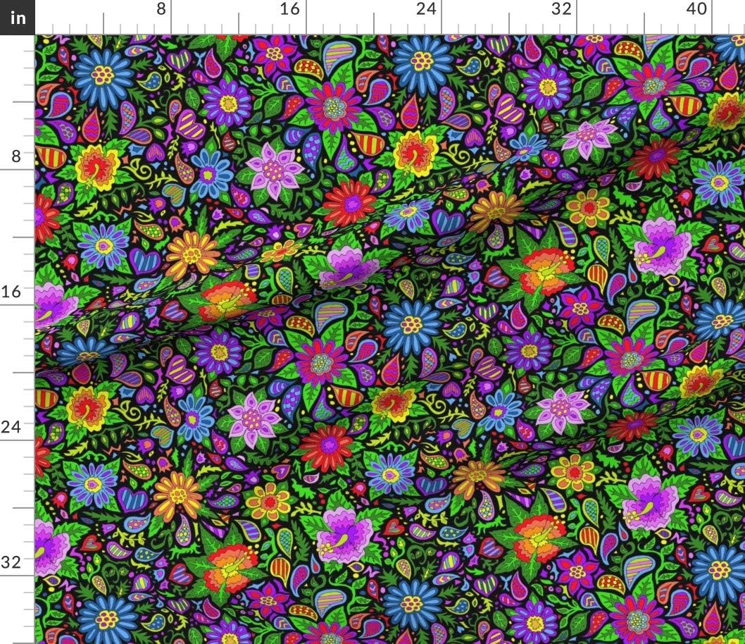 Spoonflower Fabric - Bohemian Boho Floral Paisley Hearts Hippie Printed on Petal Signature Cotton Fabric Fat Quarter - Sewing Quilting Apparel Crafts Decor