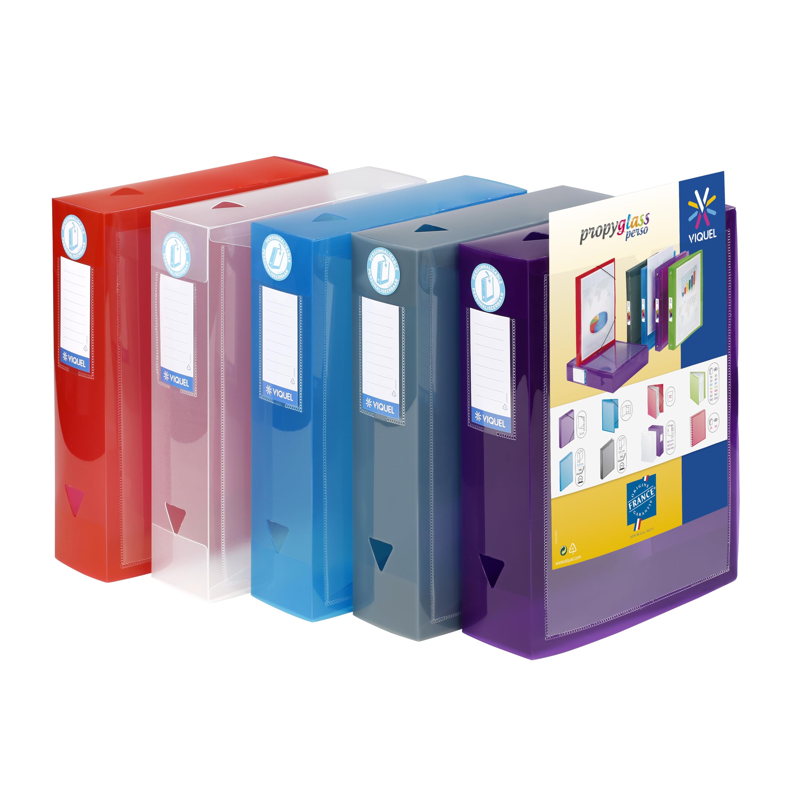 Viquel Class Docs PROPYGLASS Set 6-teilig, Aufschrift personalisierbar, Polypropylen-Rücken 80 mm Farben sortiert