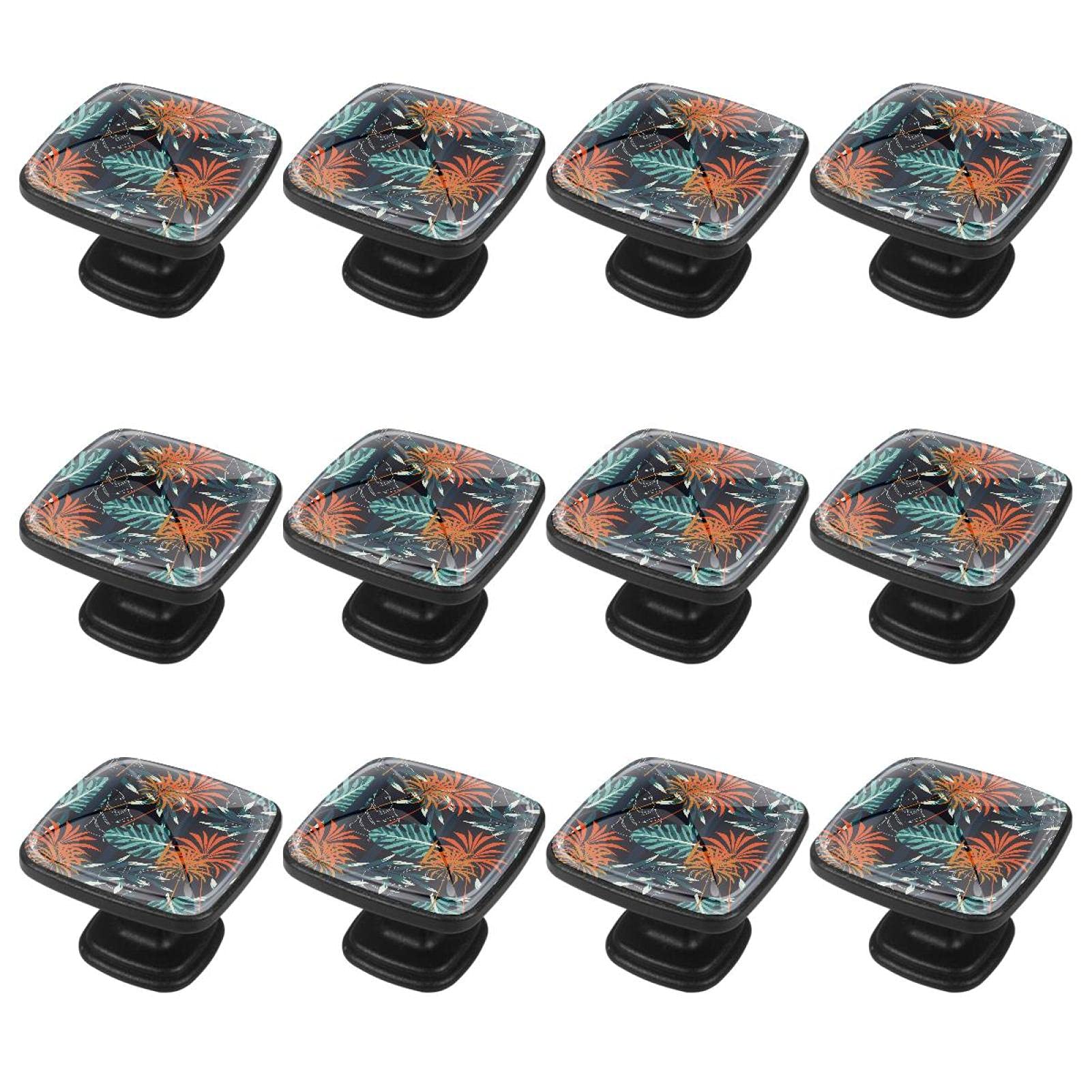 Boutons pour armoires et tiroirs motif jungle tropicale chic - Lot de 12 poignées