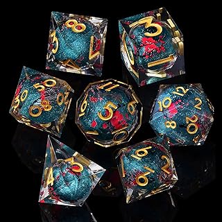 Liquid Core DND Dice Set, 7 Pcs Resin Sharp Edge Polyhedral Dice Plum Quicksand D&D Dice for Dungeons and Dragons RPG Role Playing Table Games