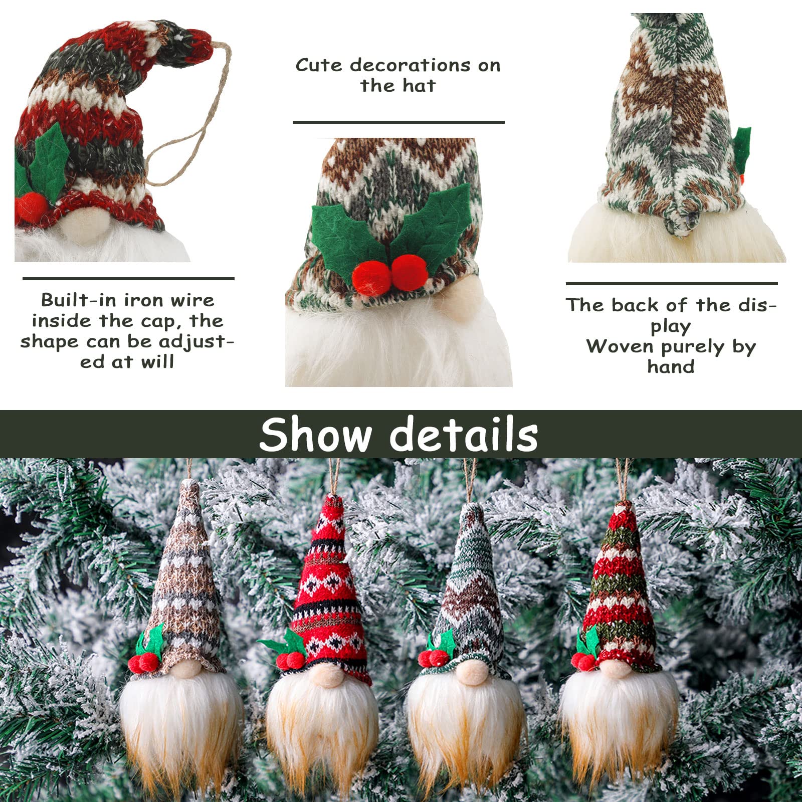 Juego de 4 figuras de duendes con diseño de duendes, decoración de árbol de Navidad, colgante de muñeca