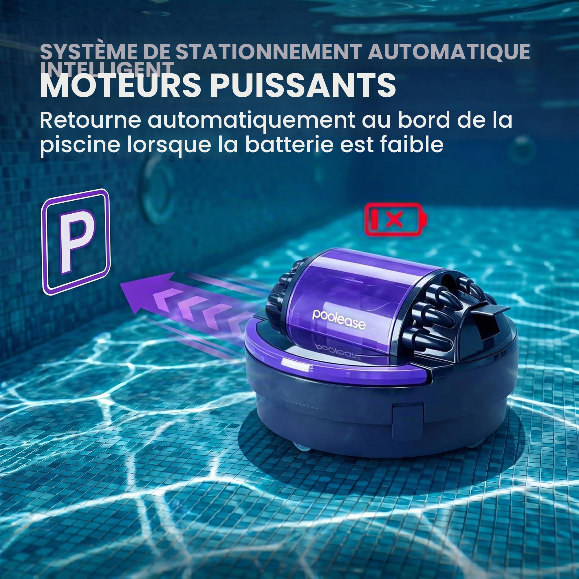 Robot De Piscine sans Fil À Double Moteur & Double Filtration, 100 Min D’Autonomie, Charge Rapide en 2,5H, Aspiration Puissante, Nettoyeur Automatique Adapté Aux Piscines À Fond Plat Jusqu’à 90 M² | Robot nettoyeur de piscine 100 min d'autonomie, avec deu