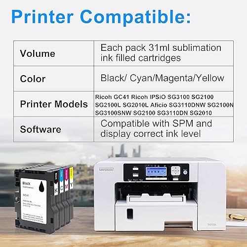 Miniatura 2 de Aomya Paquete de 4 cartuchos de tinta de sublimación GC41 para transferencia de calor compatibles para Ricoh GC41 para Ricoh IPSiO SG3100 SG2100