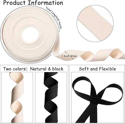 Miniatura 2 de 2 rollos20 yardas, correas de algodón de 1 pulgada para decoración de manualidades, cinta de costura pesada, bolsas de envoltura para el hogar,