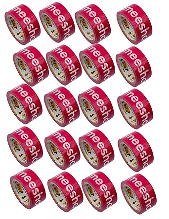 D-fix Pink Printed Packaging Tape Roll MEESHO Tape, 48mm x 65 Meters -42 micron (Pack of 12) Multipurpose Home, Office Use DIY