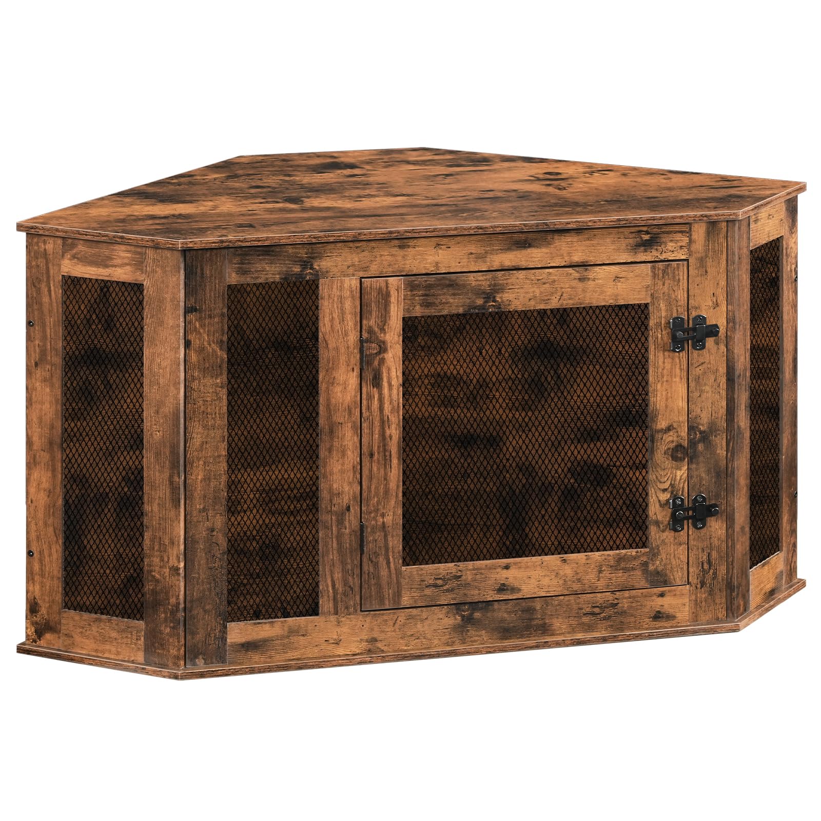 MAHANCRIS Corner Dog Crate Furniture, Wooden Dog Kennel End Table, Decorative Pet Crate Indoor Use, Furniture Style Dog House for Small Medium Dog,