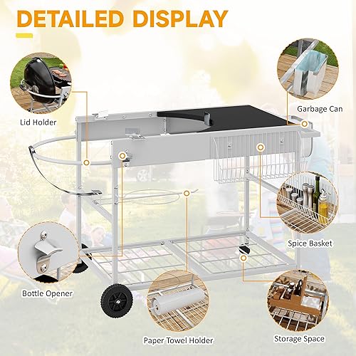 Miniatura 4 de JY QAQA - Mesa de parrilla para hervidor Weber original de 22 y 18 pulgadas, carrito de soporte para Jumbo Joe, Master-Touch, parrillas de carbón