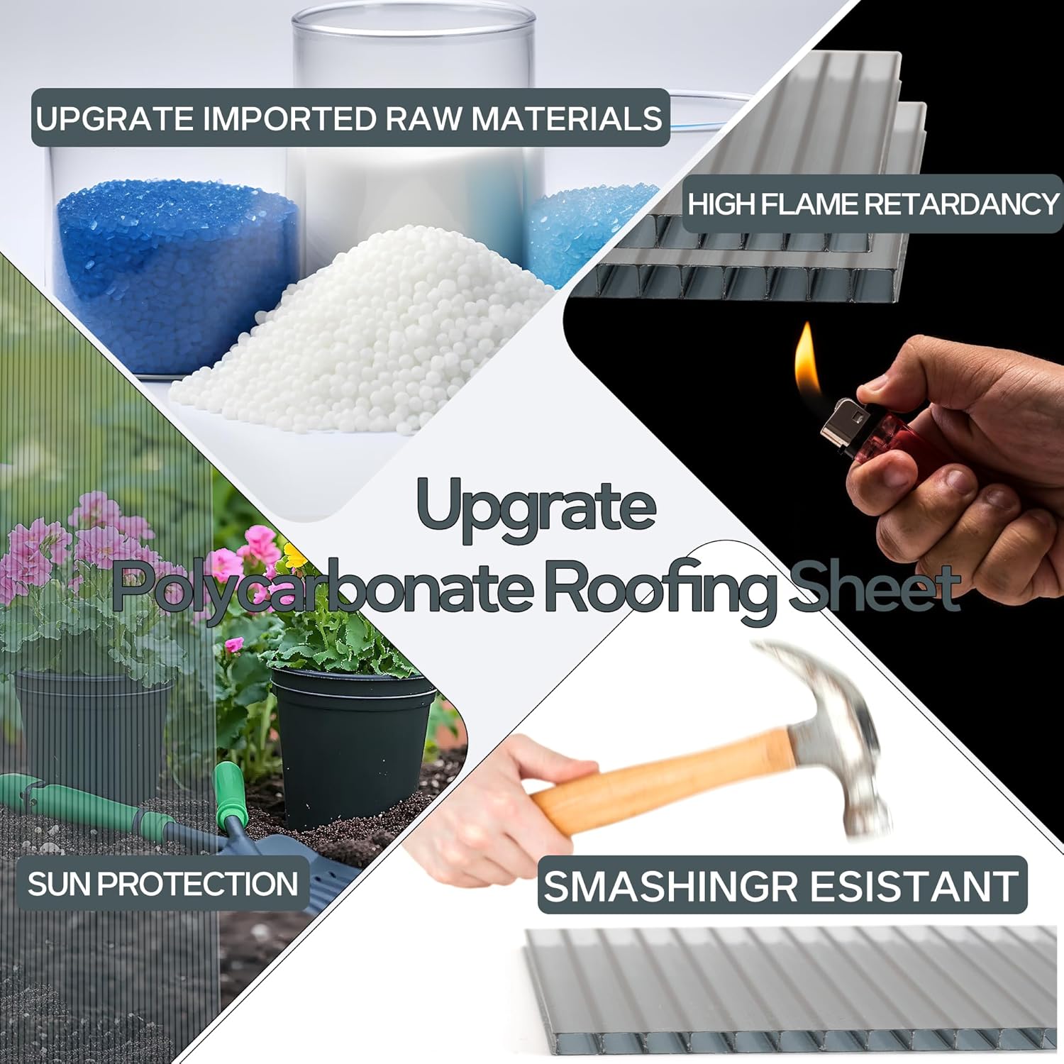 12Pcs Polycarbonate Outdoor Roofing Plates, 5" x 2" x 0.24'' Polycarbonate Panels for Greenhouses, Waterproof, UV - Resistant, Reinforced Blue - Toned Sheets for Patio Covers, Dividers