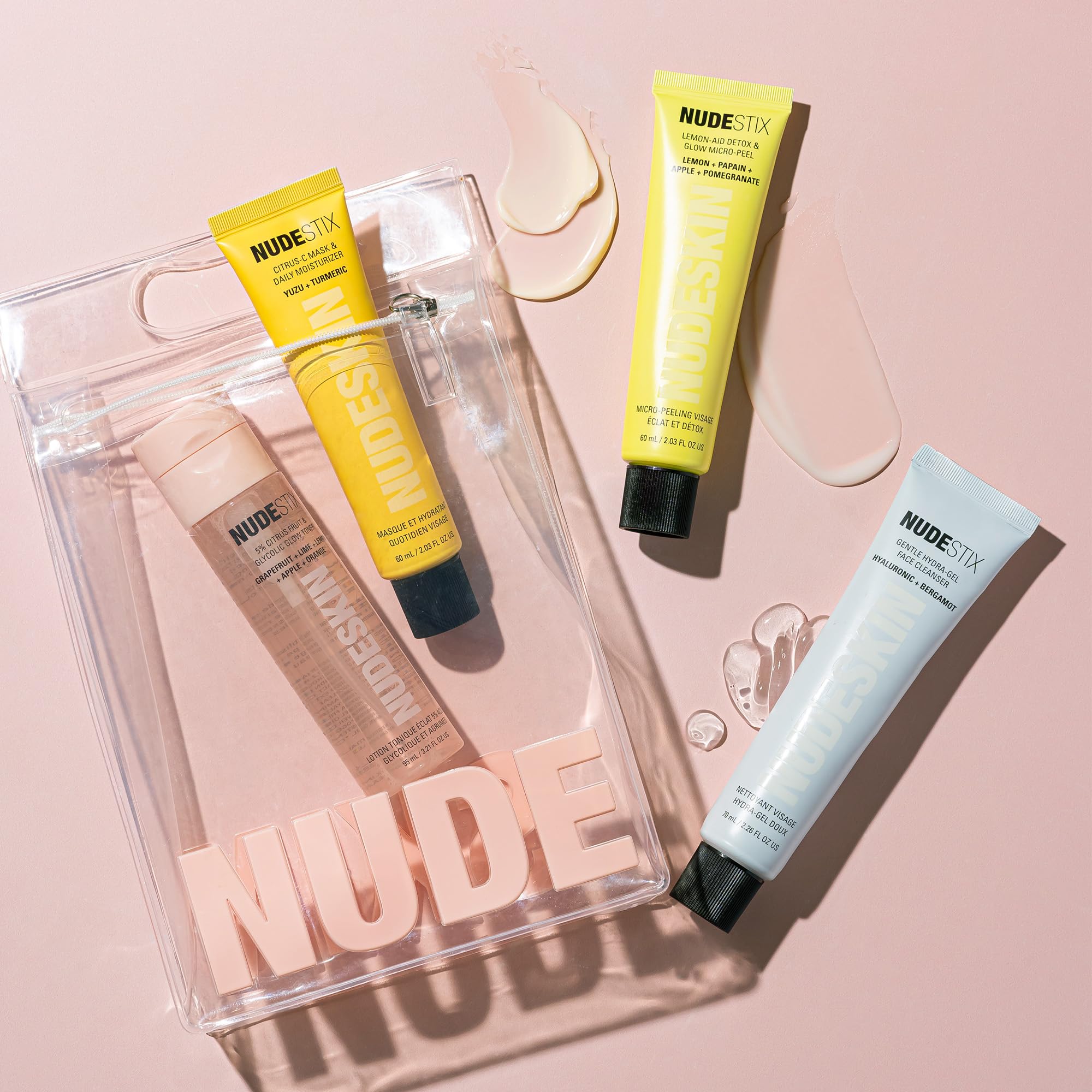 Nudestix Nude Essentials for Sensitive Skin – 4-Step Full-Size Skincare Set with Gentle Cleanser, Toner, Exfoliator & Moisturizer/Primer | Vegan, Fragrance-Free, Travel-Friendly Skincare Routine