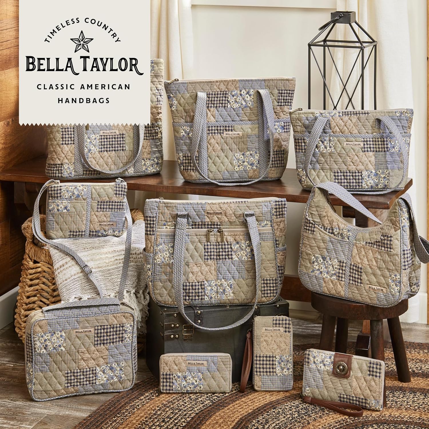 Bella Taylor Quilted Duffle Bag for Women, Large Carry On Travel Weekend Bag, Quilted Cotton Khaki Patchwork - Image 6