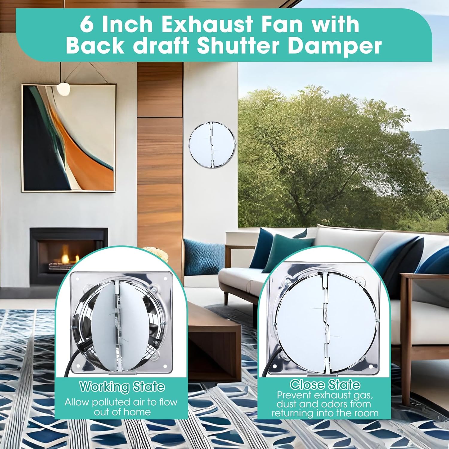 Saillong 2 Pack Silver 6 Inch Kitchen & Bathroom Wall Exhaust Fan - 308CFM Extractor Ventilation Fan with Damper & Low Noise Ceiling Mount for Garage Attic Window Ventilation, 110V