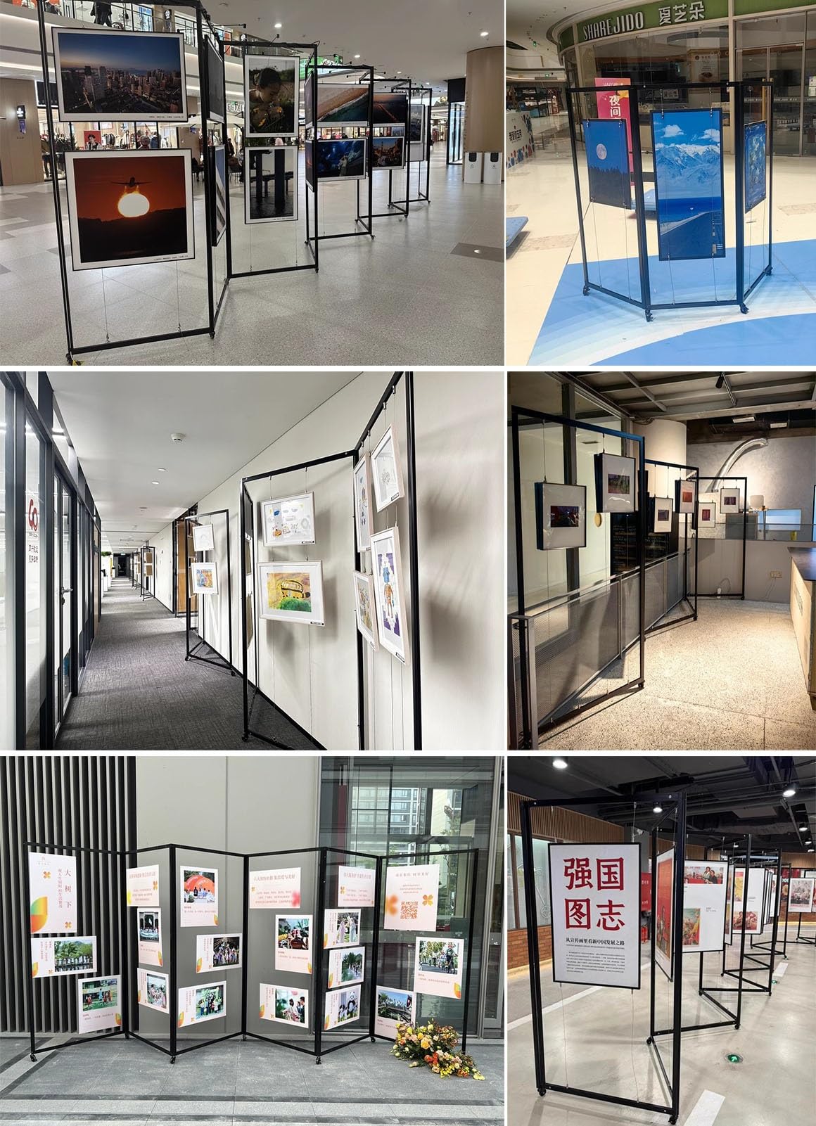 Cimaise pour Tableau Crochets de Suspension pour Cadres Photo, Présentoir de Calligraphie Pliable et Mobile, Support D'exposition Photographique Intérieur/extérieur(5pcs,60x150cm(23 5/8"x59"))