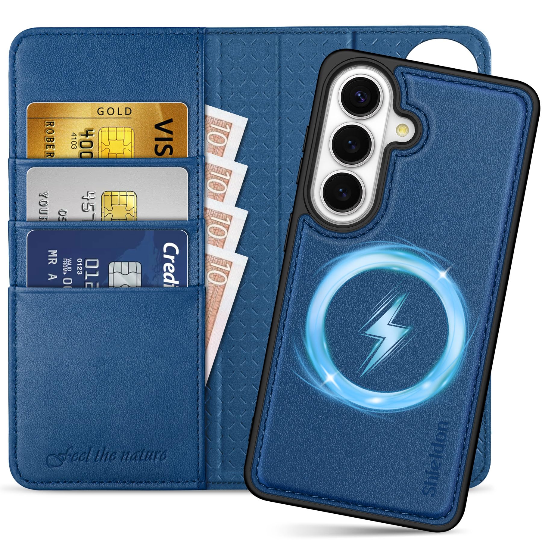 Shieldon Etui 2 en 1 en Cuir Véritable pour Galaxy S26 6.3", Bleu Royal