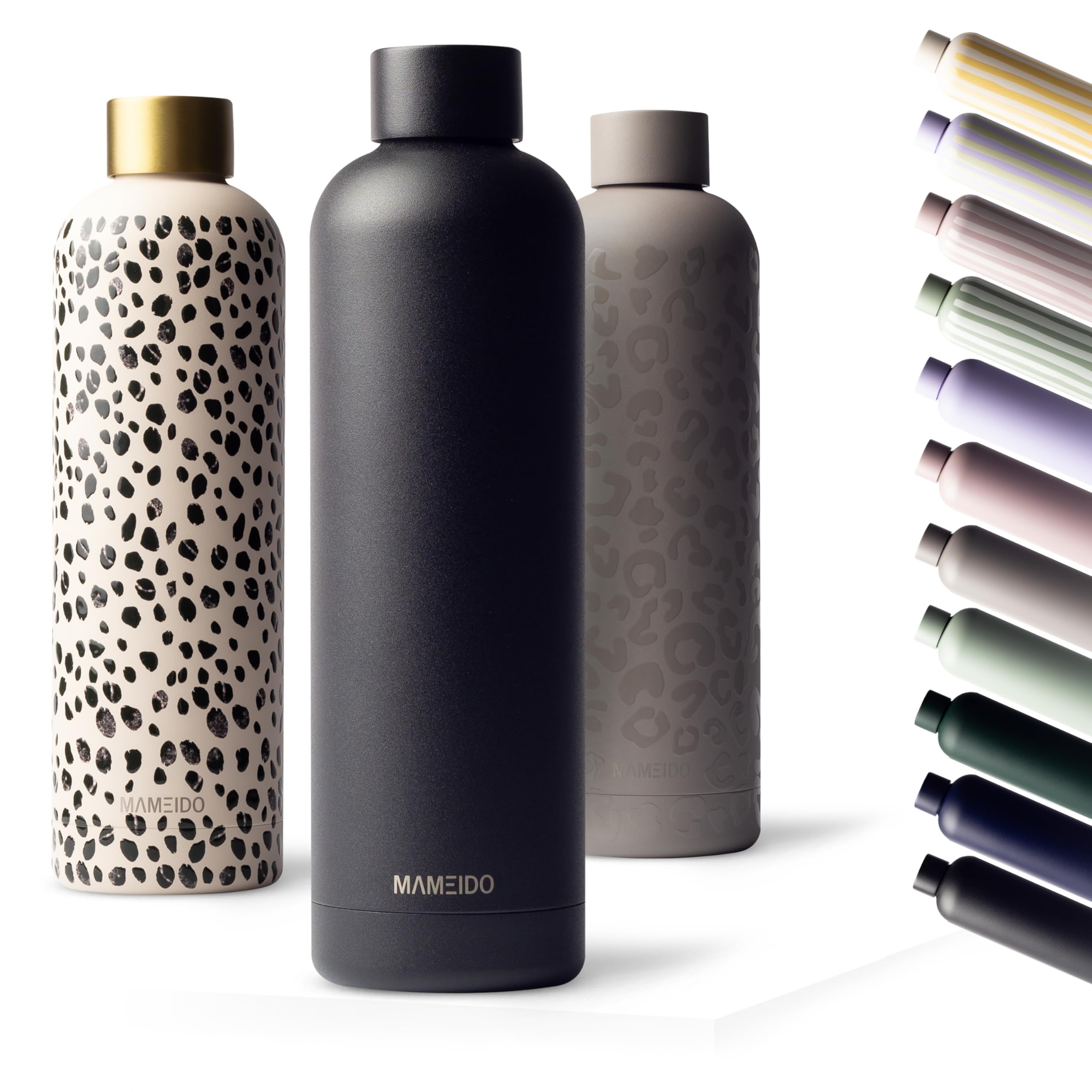 MAMEIDO Thermosflasche 1 l, auslaufsichere Trinkflasche Edelstahl, Kohlensäure geeignet, BPA frei, Isolierflasche 12h heiß & 24h kalt (Rich Black)