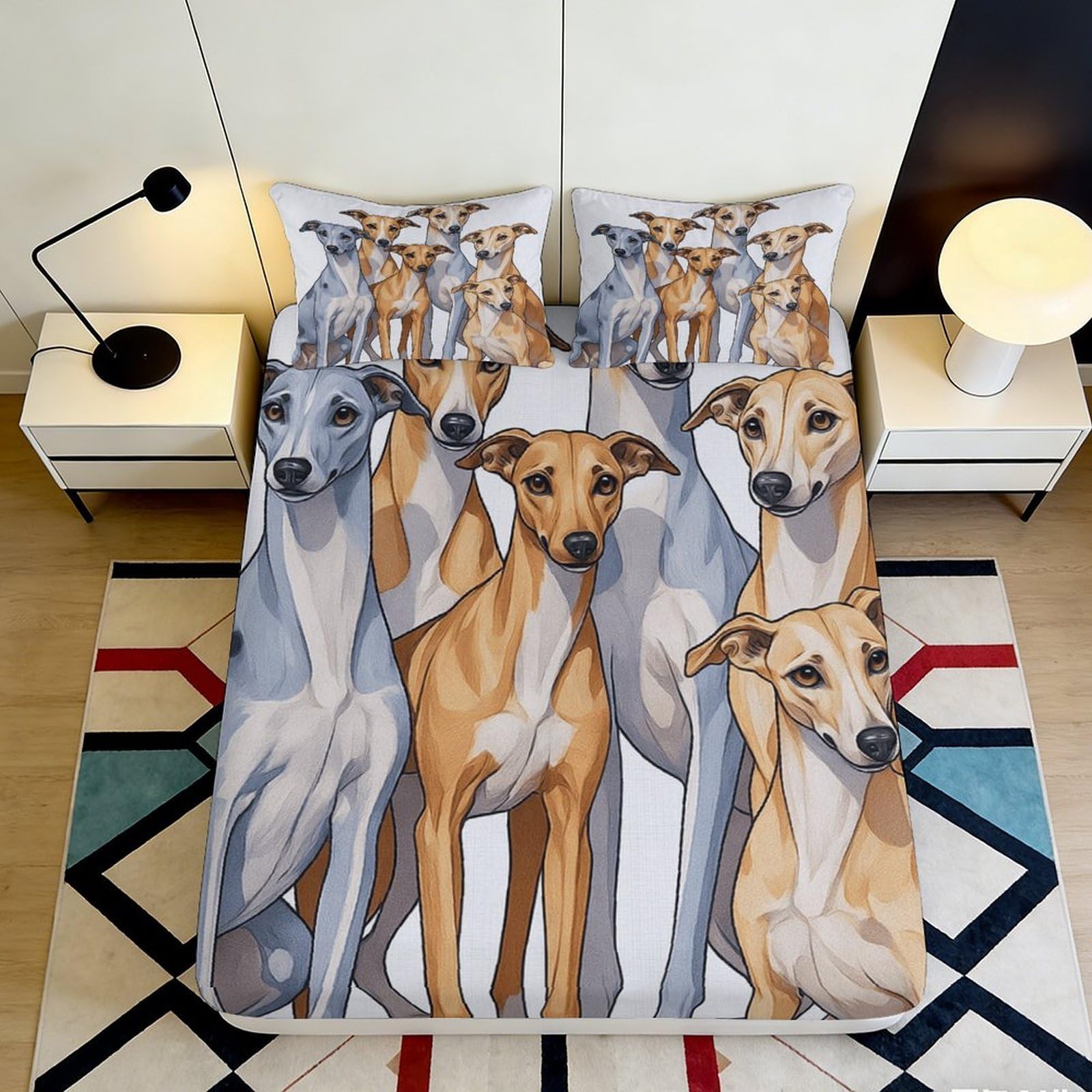 3D Printed Greyhound Dog Fitted Sheet Microfiber Soft Bed Cover for Bedroom Decor Mattress Protection UK 90x200x25cm