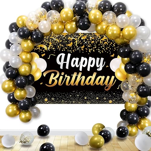 Miniatura 6 de Trgowaul Decoraciones de fiesta de cumpleaños para hombres y mujeres, telón de fondo de pancarta de feliz cumpleaños, 2 manteles de feliz