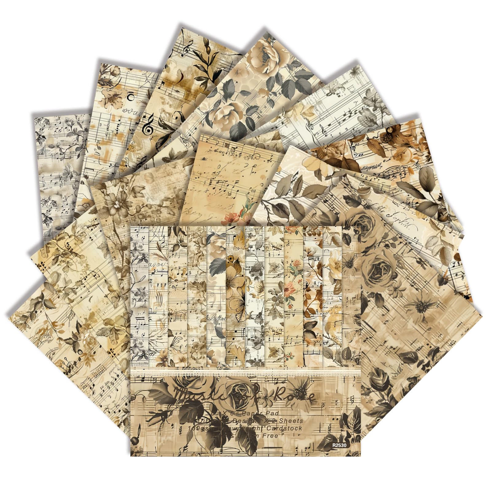 6×6 Inch Vintage Music Scrapbook Paper 24 Sheets (Bloom Notes)